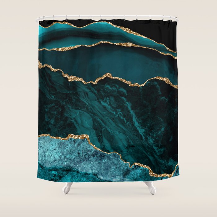 Teal Blue Emerald Marble Landscapes Shower Curtain