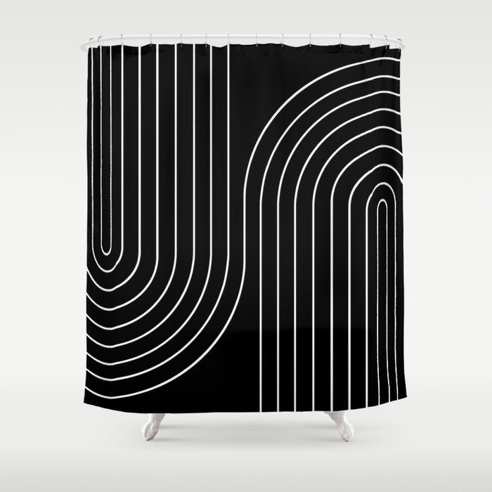 Minimal Line Curvature Ii Black And White Mid Century Modern Arch Abstract Shower Curtain