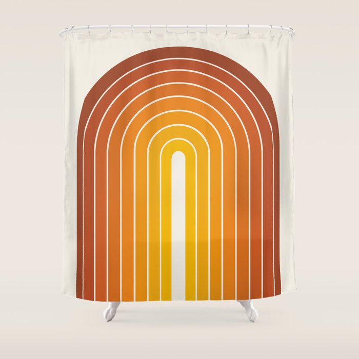 Gradient Arch Ix Retro Orange Mid Century Modern Rainbow Shower Curtain