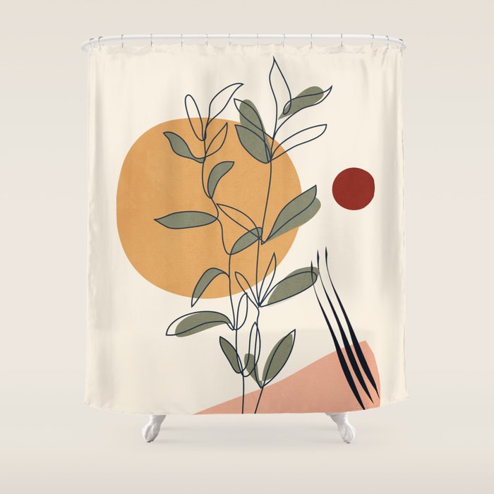 Minimal Line Young Leaves Shower Curtain