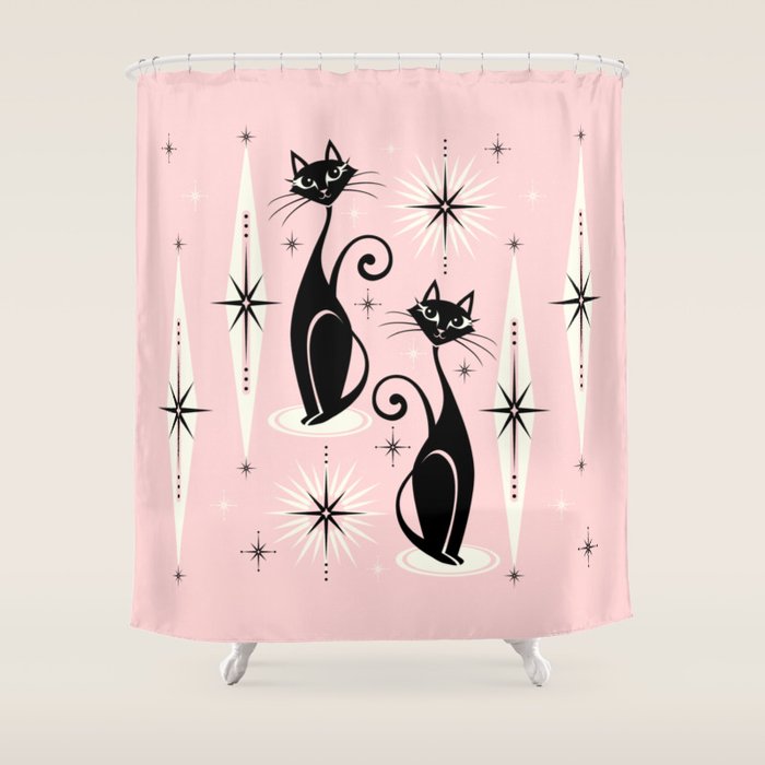 Mid Century Meow Retro Atomic Cats ©Studioxtine Shower Curtain