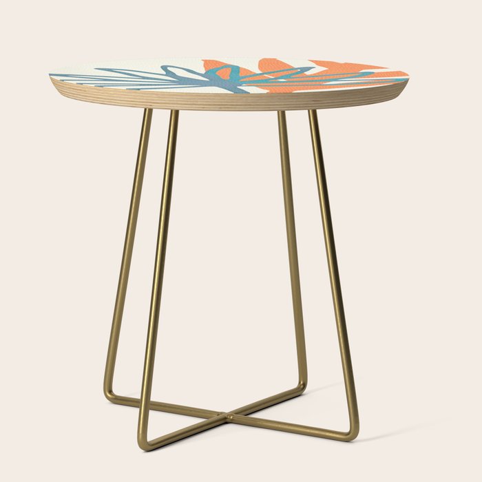 Mid Century Nature Print / Teal And Orange Side Table