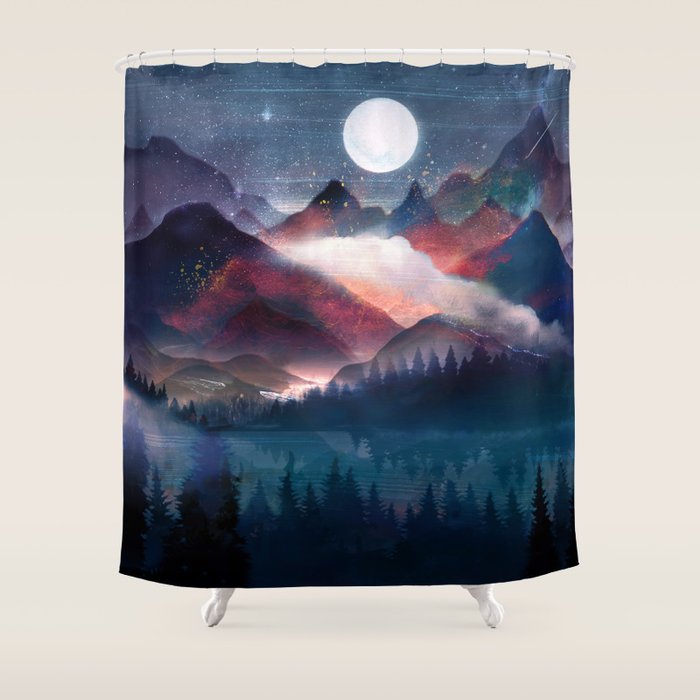 Mountain Lake Under The Stars Shower Curtain