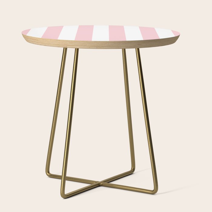 Large White And Light Millennial Pink Pastel Circus Tent Stripe Side Table