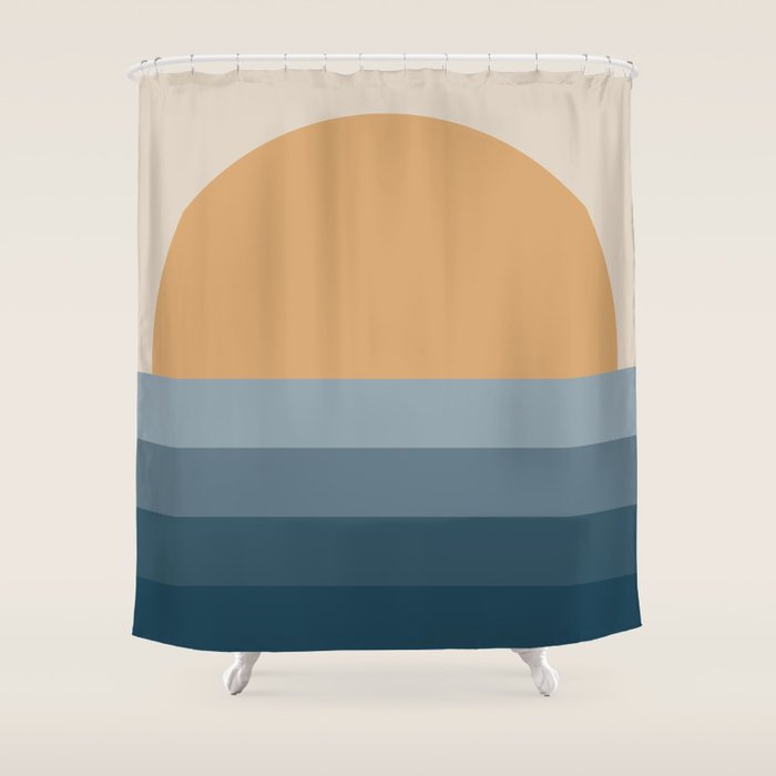 Minimal Retro Sunset Sunrise - Nautical Ocean Blue Shower Curtain