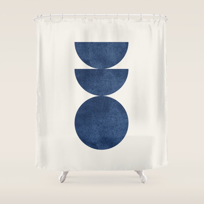 Woodblock Navy Blue Mid Century Modern Shower Curtain