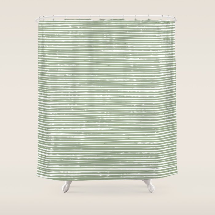 Abstract Stripes, Sage Green, Boho Wall Art Shower Curtain