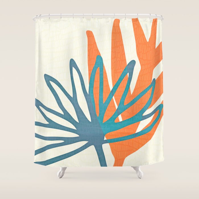 Mid Century Nature Print / Teal And Orange Shower Curtain