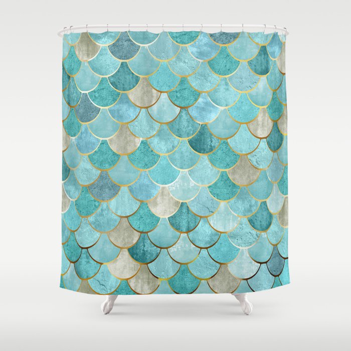Moroccan Mermaid Fish Scale Pattern, Aqua,Teal Shower Curtain