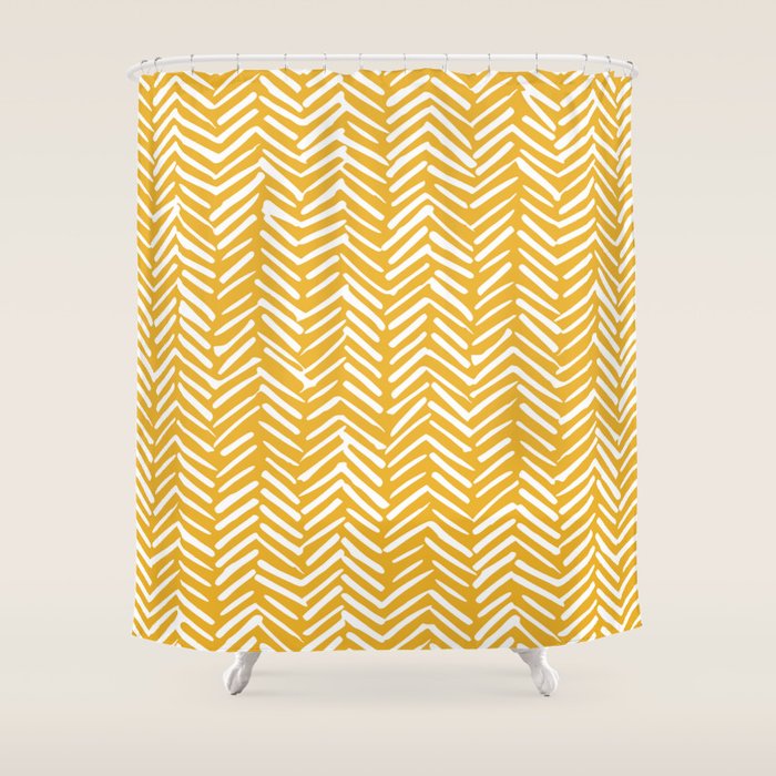 Boho Abstract Herringbone Pattern, Summer Yellow Shower Curtain