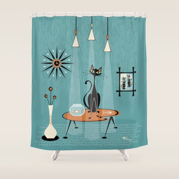 Mid Century Mishchief/ Cat Red Handed I Shower Curtain