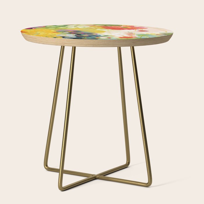 Abstract Floral Art In Yellow Green And Rose Magenta Colors Side Table
