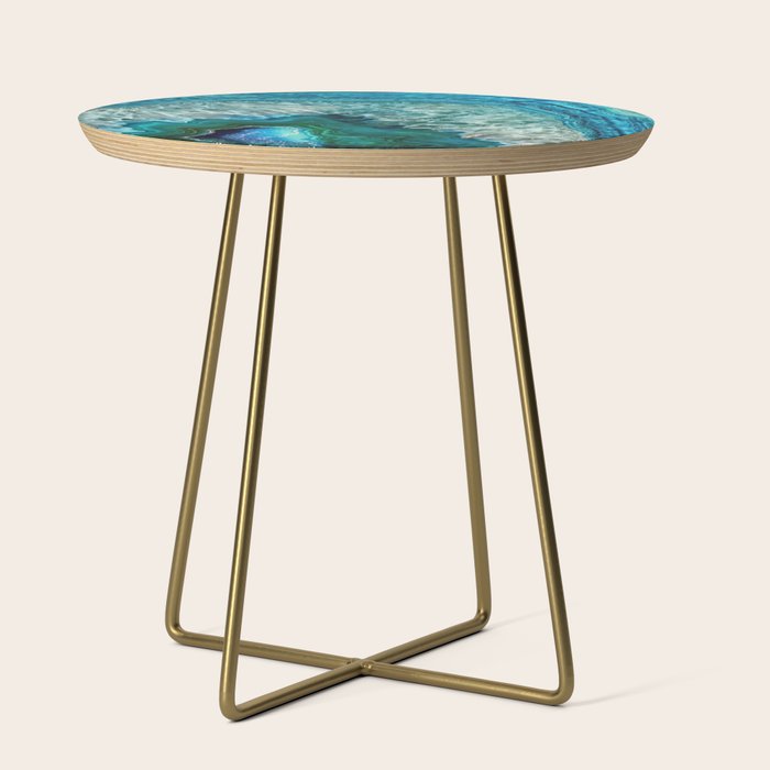 Aqua Turquoise Agate Mineral Gem Stone Side Table