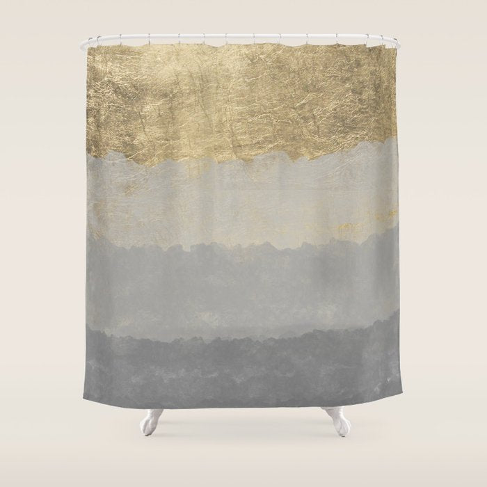 Geometrical Ombre Glacier Gray Gold Watercolor Shower Curtain