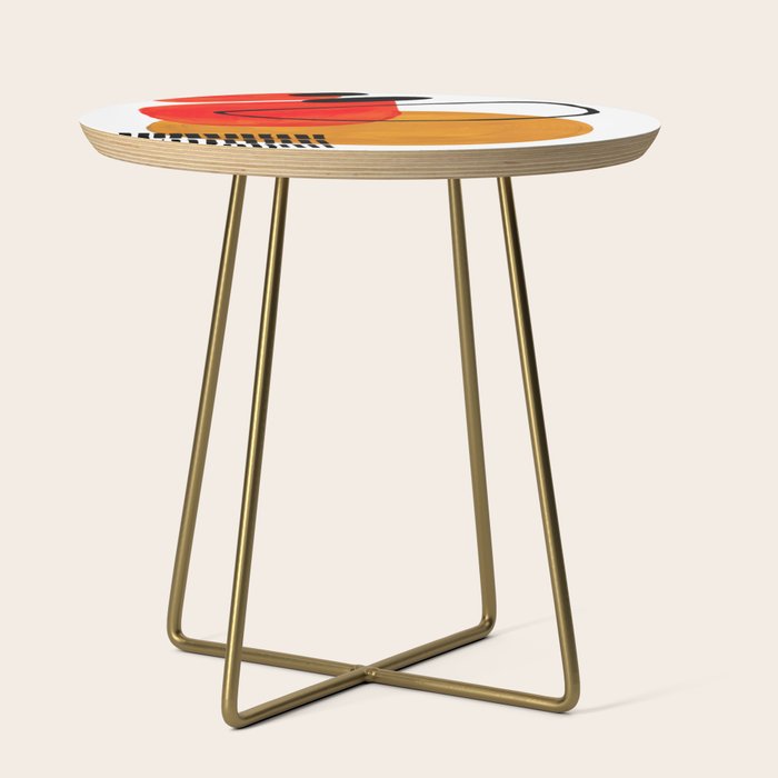Mid Century Modern Abstract Vintage Pop Art Space Age Pattern Orange Yellow Black Orbit Accent Side Table