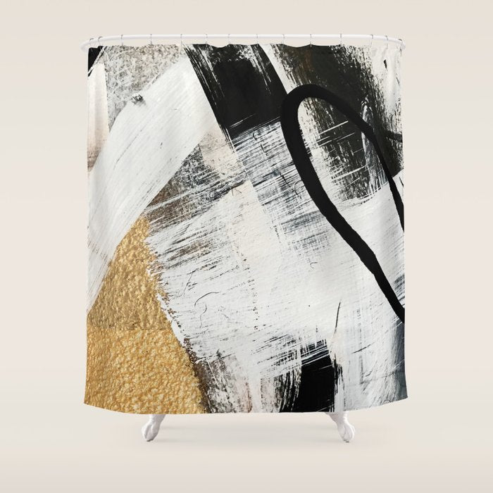 Armor [9]: A Minimal Abstract Piece In Black White And Gold By Alyssa Hamilton Art Shower Curtain