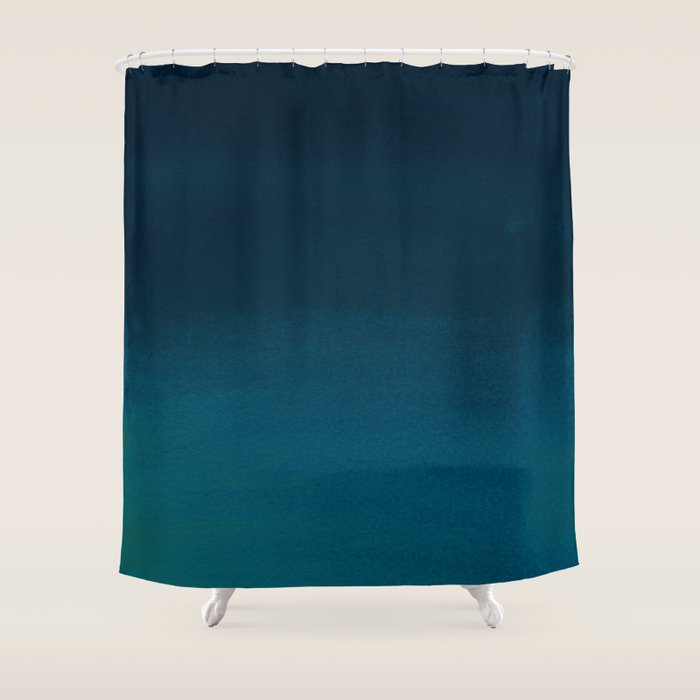 Navy Blue Teal Hand Painted Watercolor Paint Ombre Shower Curtain