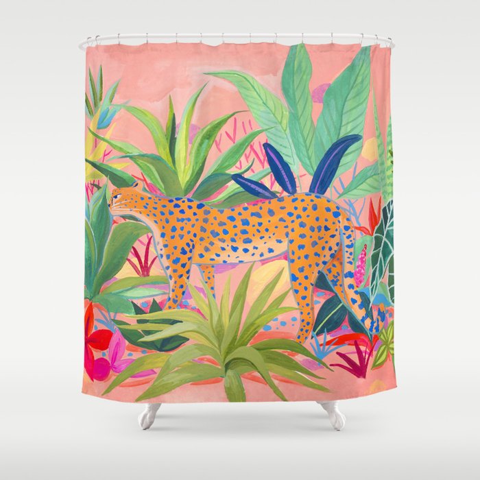 Leopard In Succulent Garden Shower Curtain