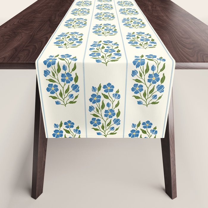 Cottagecore Inspired Blue Wildflower Pattern Table Runner