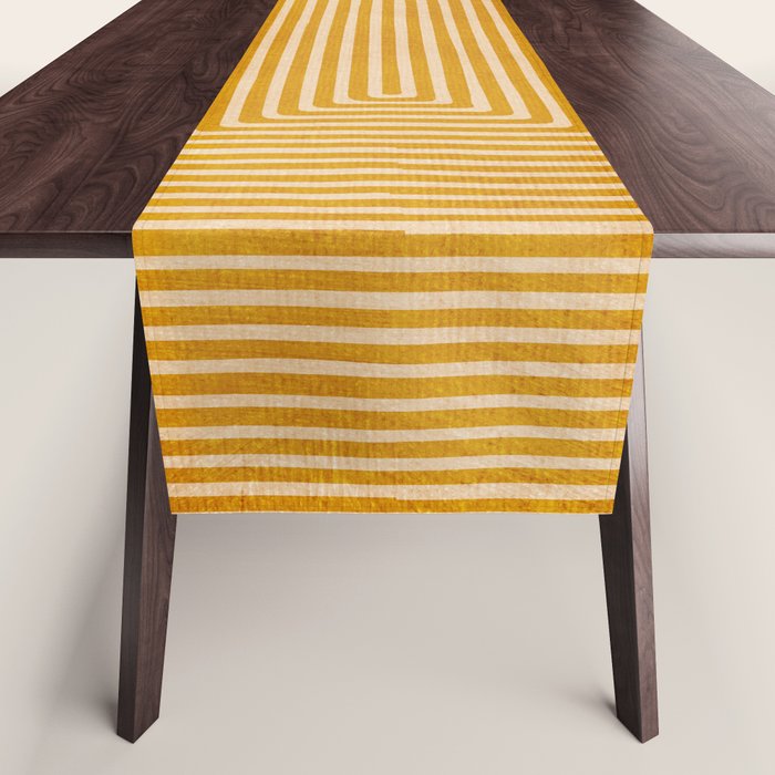 Mustard Geometric Lines Drawing Modern Artwork Table Runner