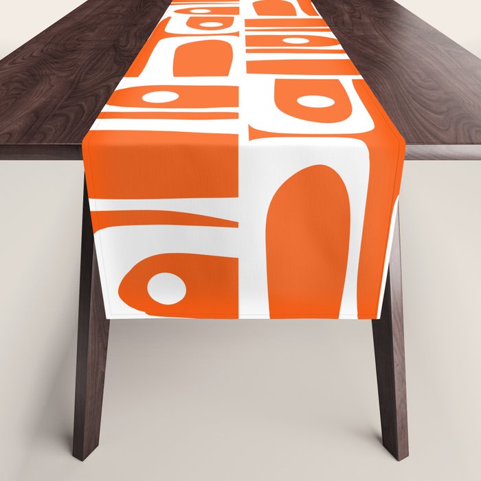 Mid Century Modern Piquet Abstract Multi Geometric Pattern Orange And White Table Runner