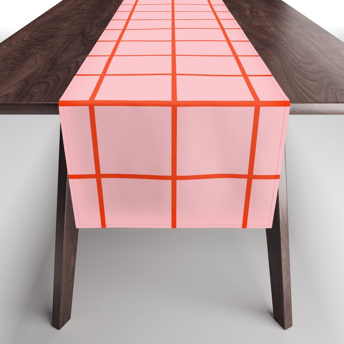 Grid Lines Pink And Red Orange Geometric Pattern Table Runner