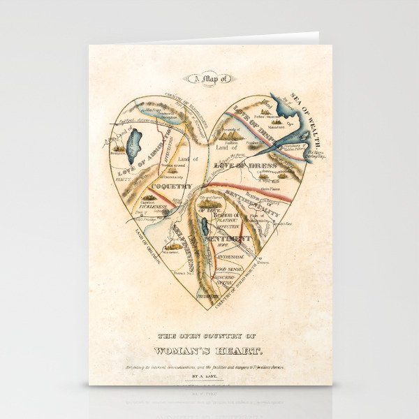 "A Map Of The Open Country Of A Woman'S Heart" By D. W. Kellogg (C. 1833-1842) Stationery Card