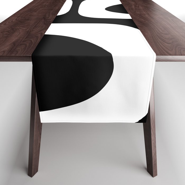 Mid Century Modern Black And White Piquet Abstract Pattern Table Runner