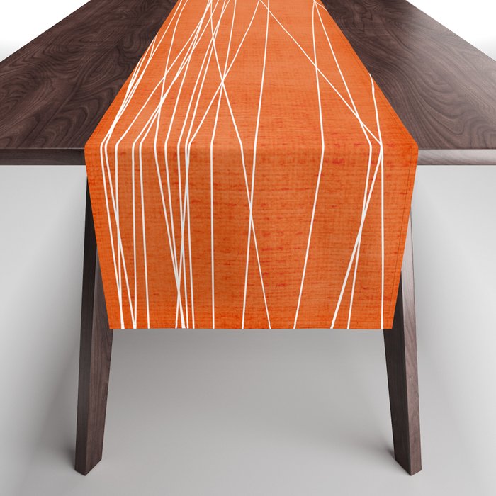 Rich Orange White Lines Artwork Table Runner