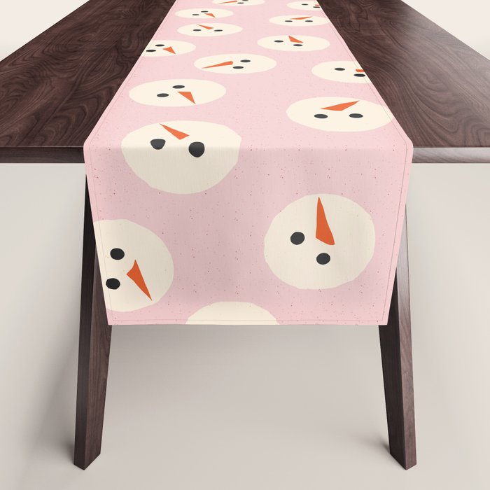 Minimalistic Festive Snowmen On Pink Table Runner