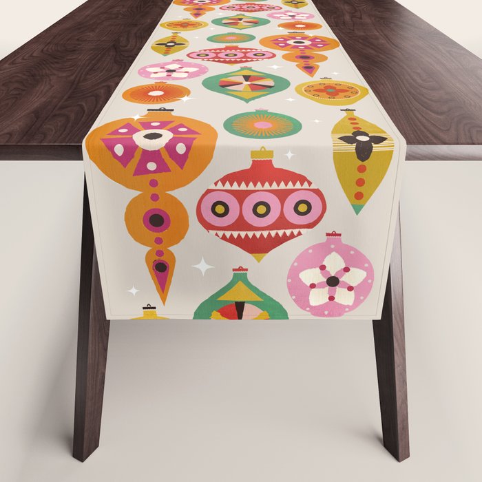 Christmas Tree Retro Ornaments Table Runner