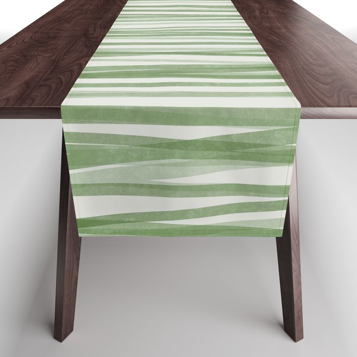 Green Stripes - Modern Abstract Style Table Runner