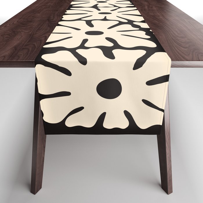 Mid-Century Flowers In Black & White Table Runner