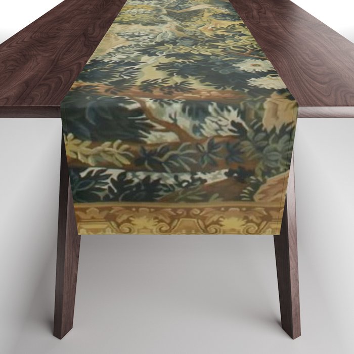 Antique 18th Century Verdure French Aubusson Tapestry Table Runner