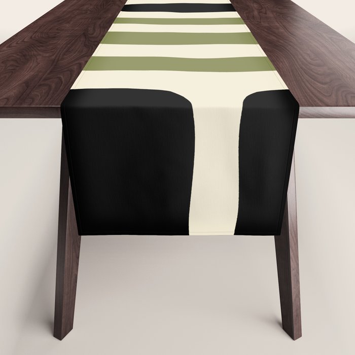 Abstract Geometric Rings 234 Black Olive Green And Beige Table Runner