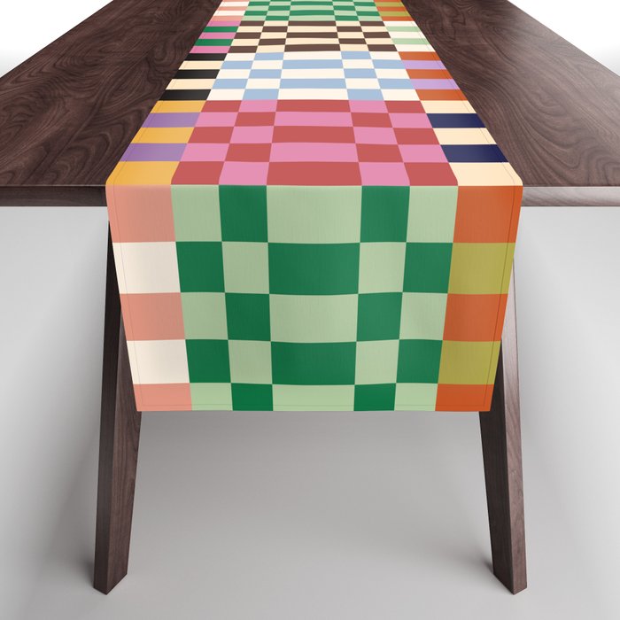 Retro 70s Colorful Patchwork Checkerboard Table Runner