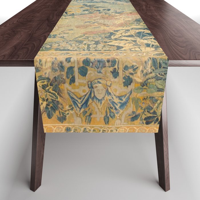 Antique 17th Century Gamepark French Aubusson Tapestry Table Runner