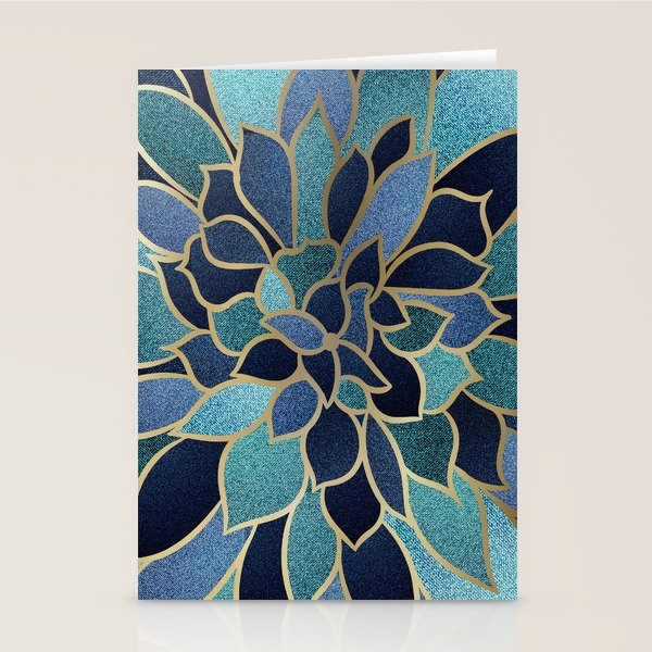 Festive, Floral Prints, Navy Blue, Teal And Gold Stationery Card