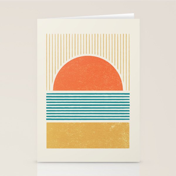 Sun Beach Stripes - Mid Century Modern Abstract Stationery Card