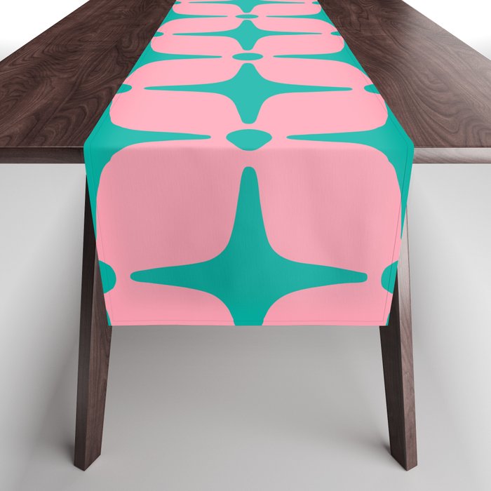 Colorful Mid Century Modern Star Pattern 950 Pink And Turquoise Table Runner