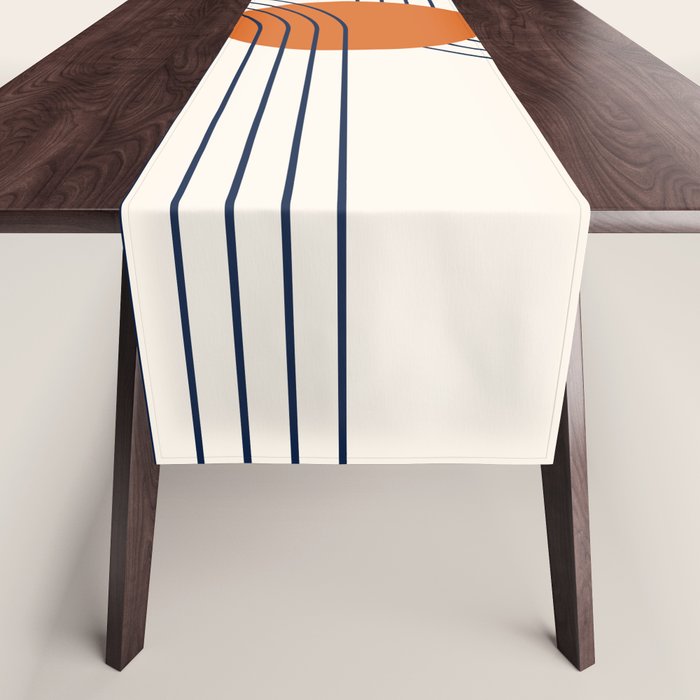 Geometric Lines In Navy Blue Orange 1 (Rainbow Abstraction) Table Runner
