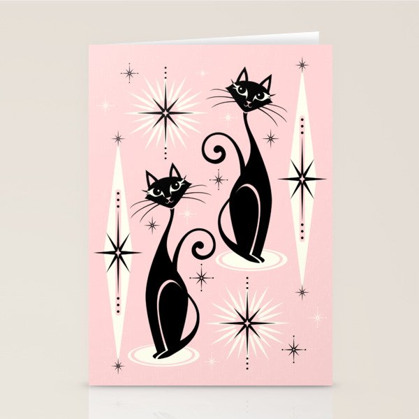 Mid Century Meow Retro Atomic Cats ©Studioxtine Stationery Card