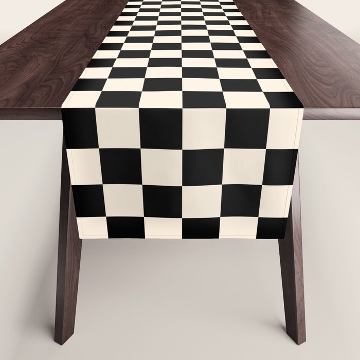 Checkerboard Mini Check Pattern In Black And Almond Cream Table Runner