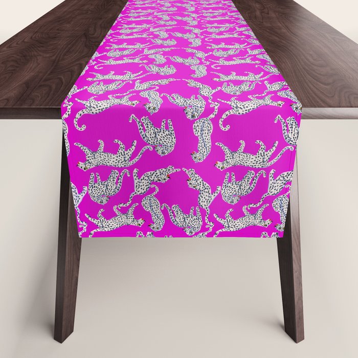 Abstract White Leopards With Red Lips Table Runner