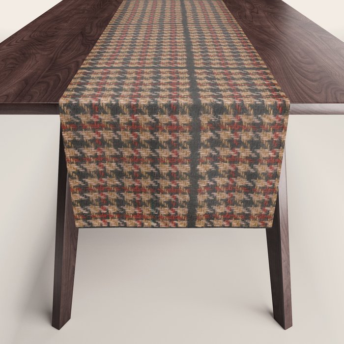Vintage Brown Houndstooth Tweed  Table Runner