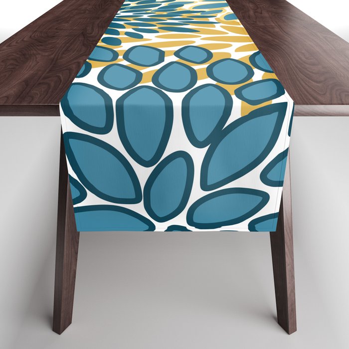 Modern Floral Prints, Teal And Yellow Table Runner