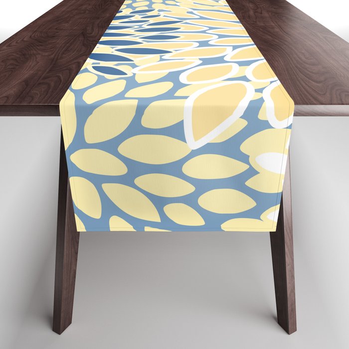 Modern, Flowers Print, Yellow, Blue And White Table Runner