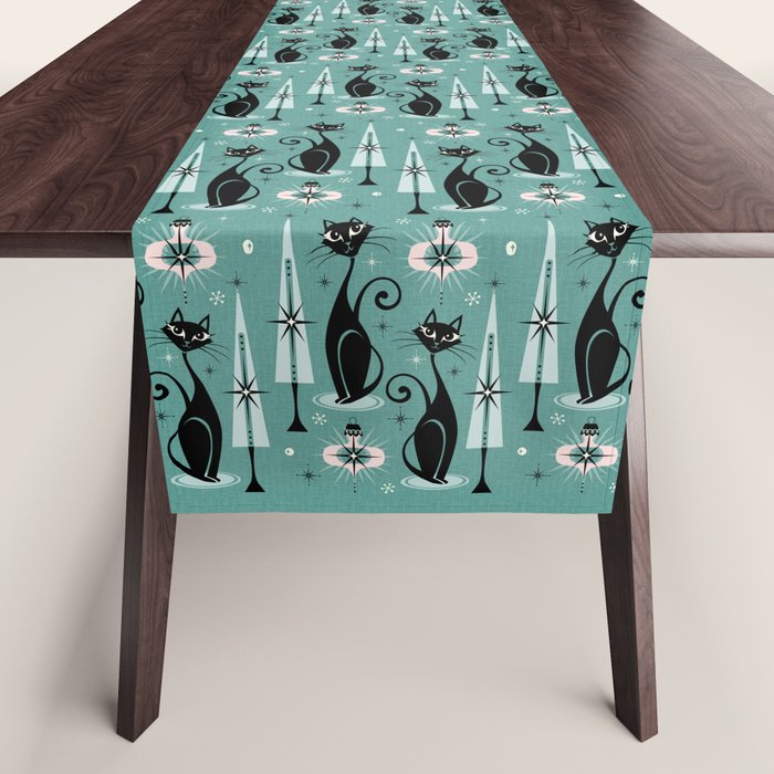 Mid Century Meow Atomic Kitty Christmas ©Studioxtine Table Runner