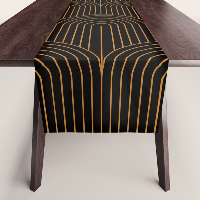 Art Deco Arch Pattern Vi Black & Orange Table Runner