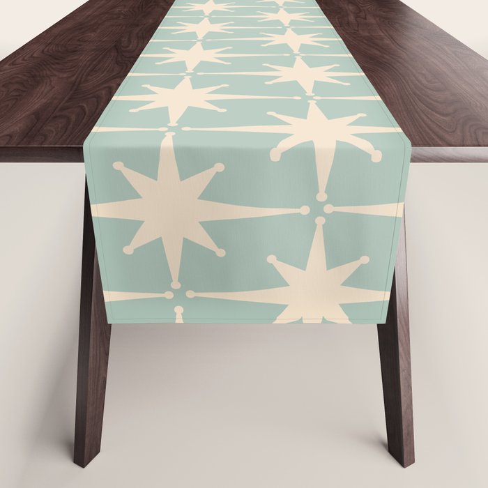 Atomic Age Retro 1950s Starburst Pattern In 50s Celadon Blue Green And Cream Table Runner
